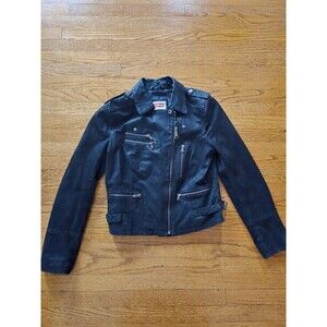 LEVI'S Women's 100% Genuine Leather Suede Moto Jacket Black Size Petite Medium